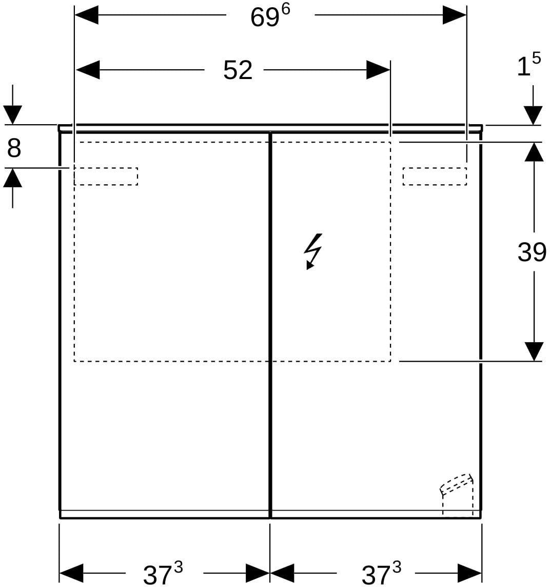 Geberit Option Plus Spiegelschrank mit LED-Beleuchtung, zwei Türen, 75x70x17,2 cm, verspiegelt