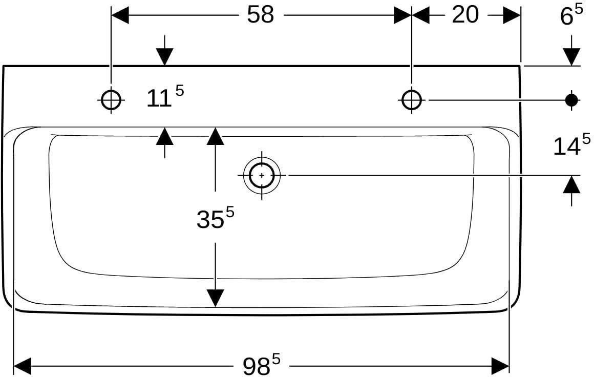 Geberit Renova Plan Waschtisch 100x48 cm, 2 Hahnlöcher, mit Überlauf, weiß