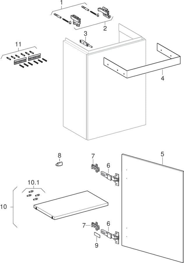 Geberit Acanto Unterschrank für Handwaschbecken, 1 Tür, weiß hochglänzend, 44,5 cm