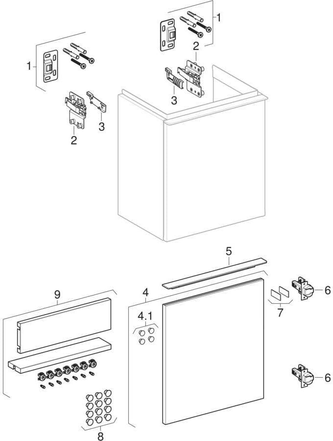 Geberit iCon Unterschrank für Handwaschbecken, 1 Tür rechts, 37 cm, weiß hochglänzend