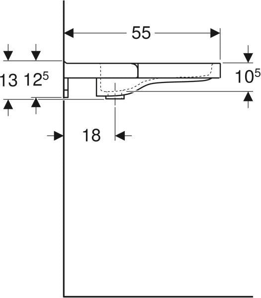 Geberit Renova Comfort Waschtisch 102x55 cm mit Ablagefläche, Hahnloch mittig, ohne Überlauf, weiß