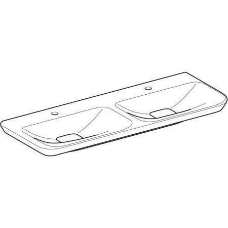 Geberit Doppelwaschtisch MYDAY 1300x480mm ohne Überlauf mit Hahnloch weiß KeraTect