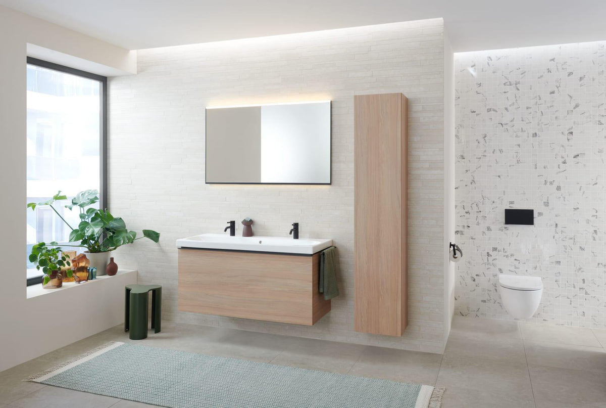 Geberit Acanto Waschtisch 120x48 cm weiß mit Überlauf und zwei Hahnlöchern