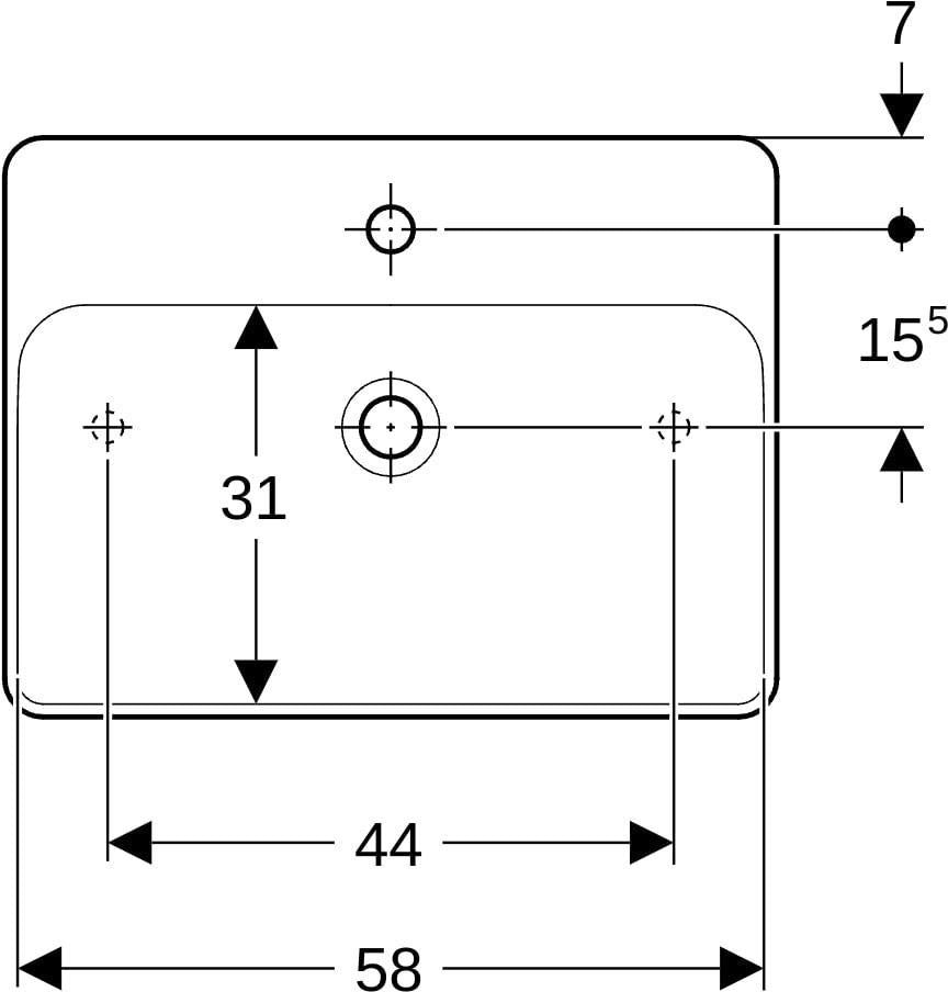 Geberit VariForm Aufsatzwaschtisch 60x45 cm rechteckig, weiß, mit Hahnloch und KeraTect