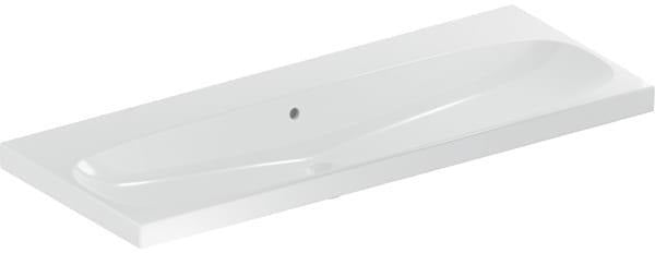 Geberit Acanto Doppelwaschtisch 120x48 cm, ohne Hahnloch, mit Überlauf, weiß – wandmontiert & unterbaufähig
