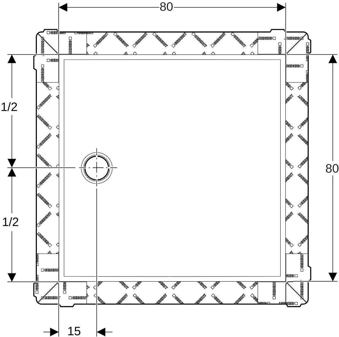 GEBERIT Setaplano Duschfläche 80 x 80 cm aus Varicor, weiß-alpin, rutschhemmend