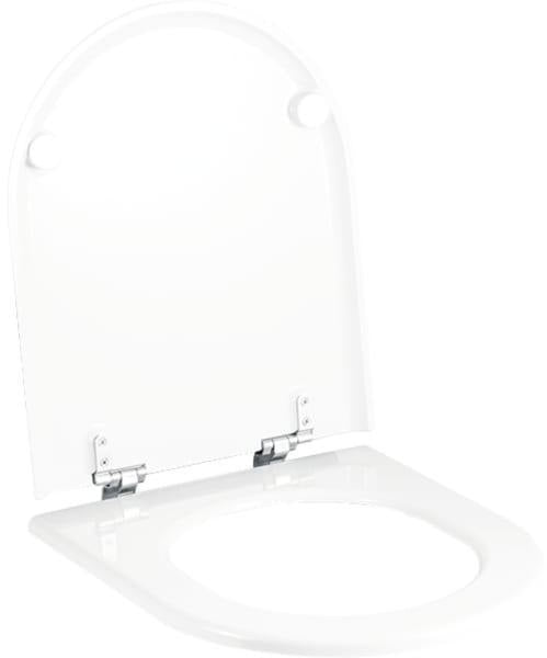 Geberit Courreges WC-Sitz Weiß mit verchromten Scharnieren – Duroplast, 155 mm Befestigungsabstand