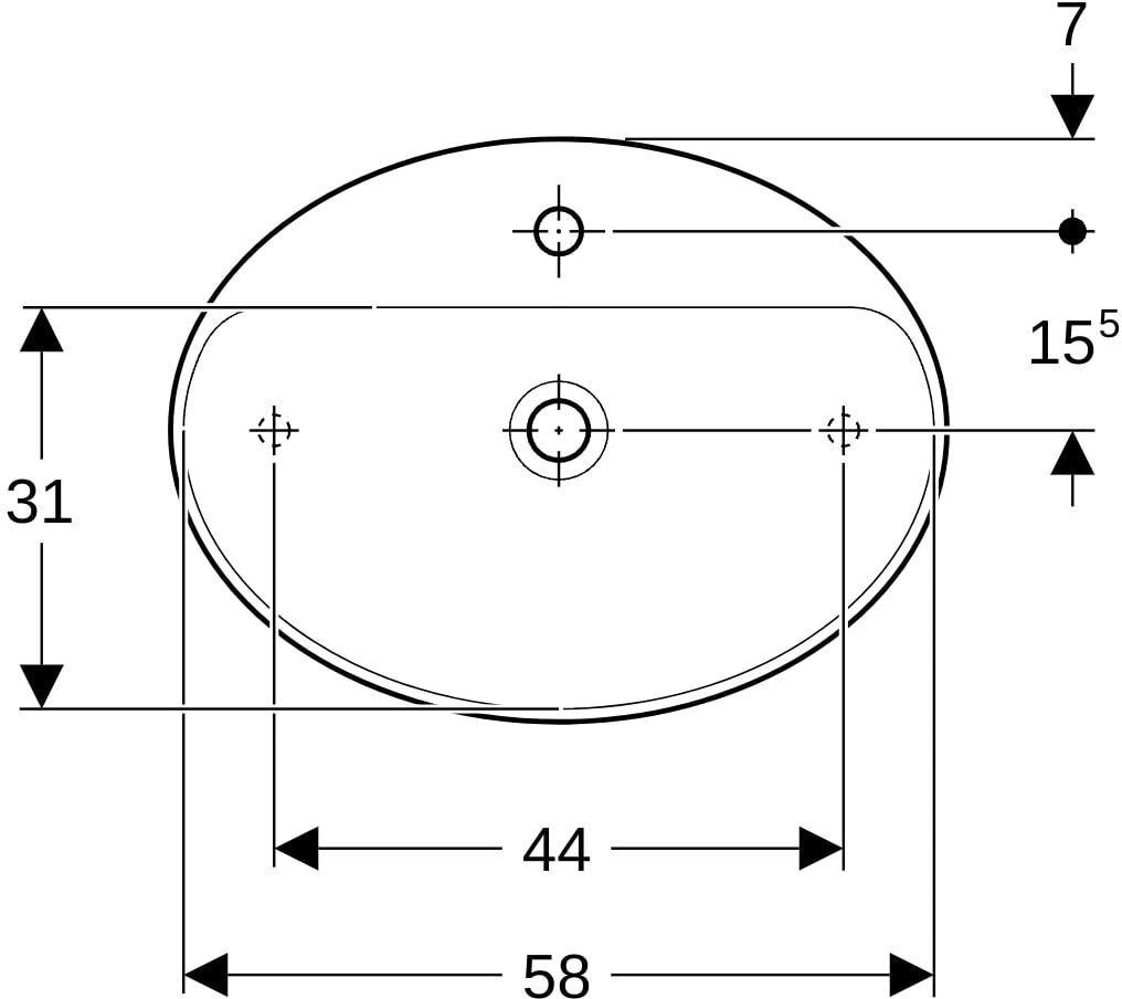 Geberit VariForm Aufsatzwaschtisch oval 60x45 cm mit Hahnloch, KeraTect weiß