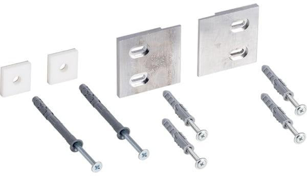 GEBERIT Befestigungsmaterial für iCon Regal – 4 Schrauben, 2 Platten, 4 Dübel