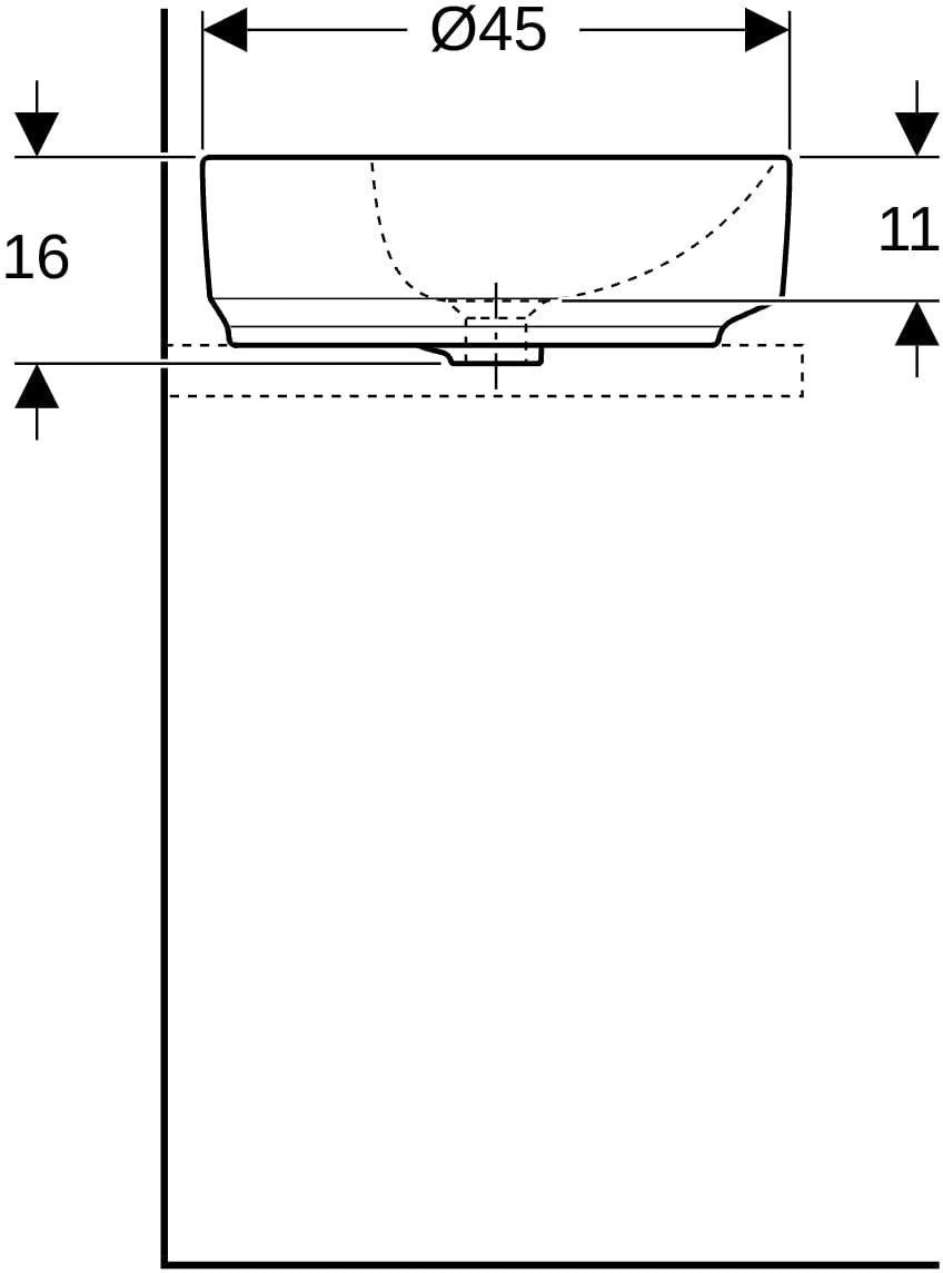 Geberit VariForm Aufsatzwaschtisch rund 45 cm mit Hahnlochbank, weiß KeraTect