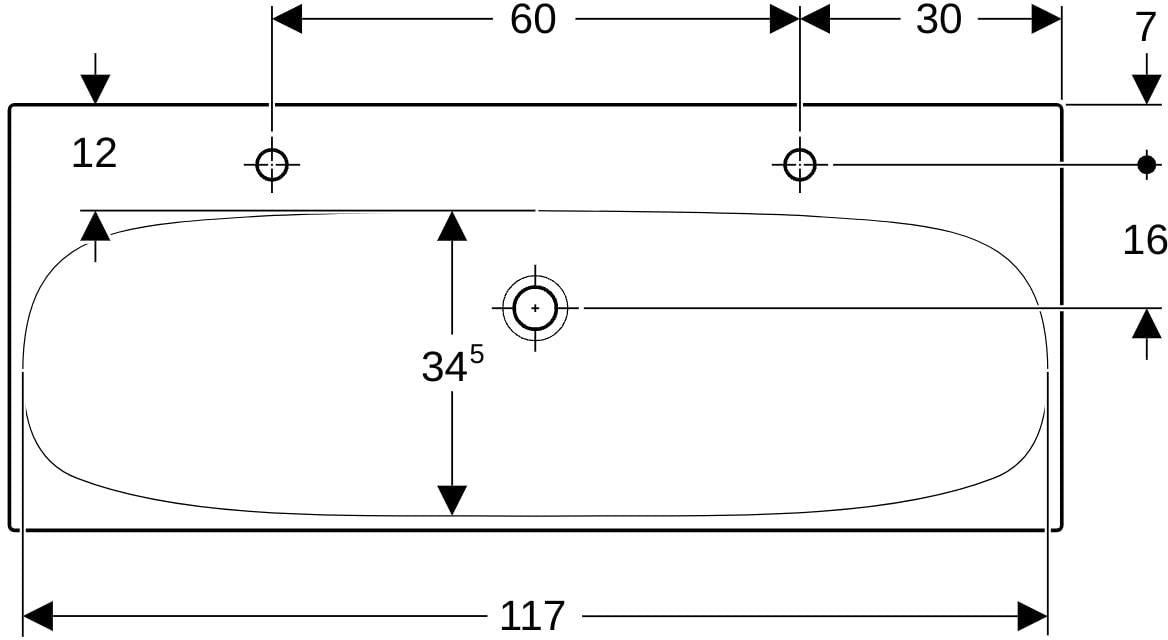 Geberit Acanto Doppelwaschtisch 120x48 cm, 2 Hahnlöcher, ohne Überlauf, weiß