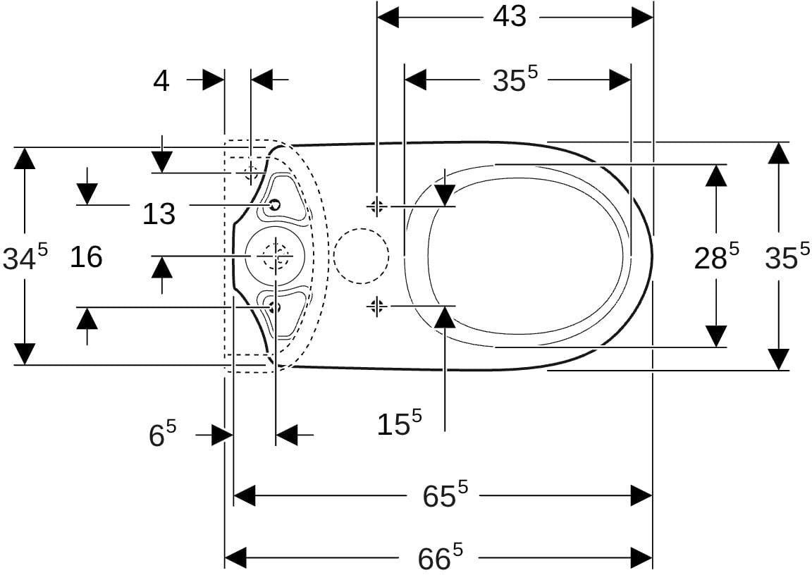 GEBERIT Renova Stand-WC für Aufsatz-Spülkasten, Tiefspüler, Abgang horizontal, weiß