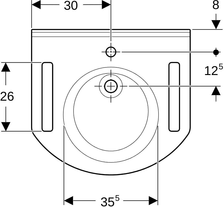 Geberit Publica Waschtisch 60x55 cm, rund, barrierefrei, weiß – Varicor, Hahnloch mittig, ohne Überlauf