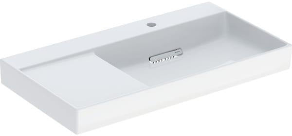 Geberit ONE Waschtisch 90x48 cm CleanDrain, Ablage rechts, mit Hahnloch links, weiß KeraTect