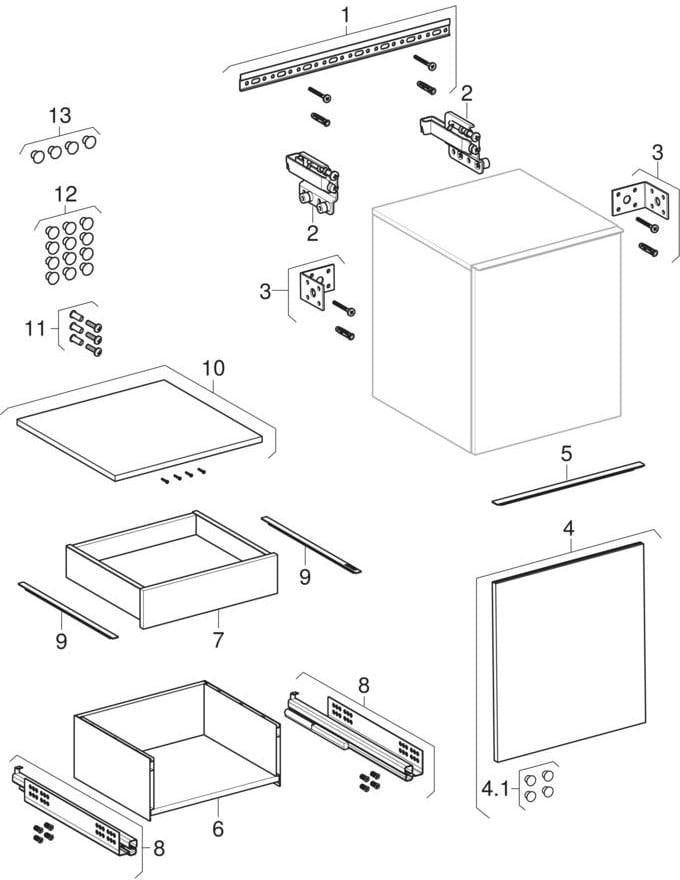 Geberit Acanto Seitenschrank 45,2 cm mit Schublade & Innenschublade, weiß matt – wandhängend