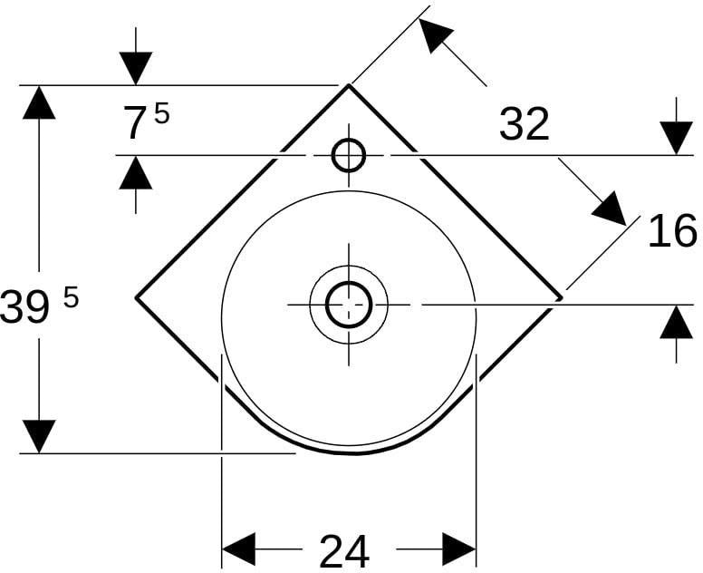GEBERIT Renova Compact Eckhandwaschbecken 45x39,5 cm weiß mit Hahnloch und Überlauf