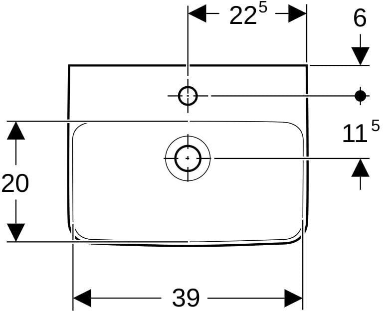 Geberit Renova Plan Aufsatz-Handwaschbecken 45x34 cm mit Hahnloch und Überlauf in Weiß