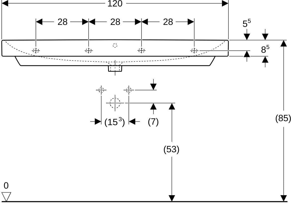 Geberit Smyle Waschtisch eckig 120x48cm ohne Hahnloch mit Überlauf weiß
