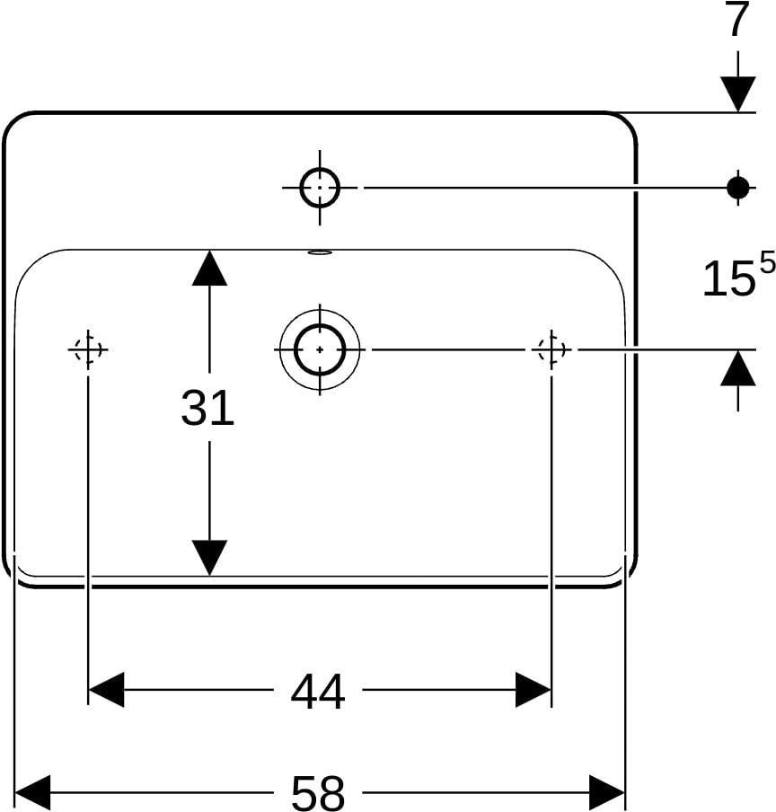 Geberit VariForm Aufsatzwaschtisch rechteckig 60x45cm mit Hahnloch und KeraTect in Weiß