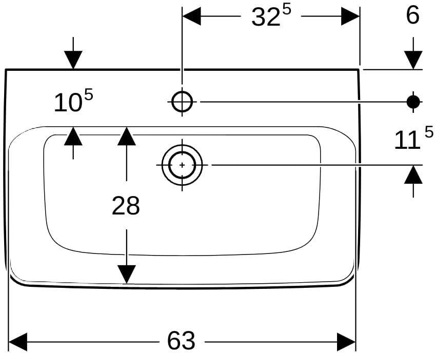Geberit Renova Compact Waschtisch 65x40 cm mit Hahnloch und Überlauf in Weiß