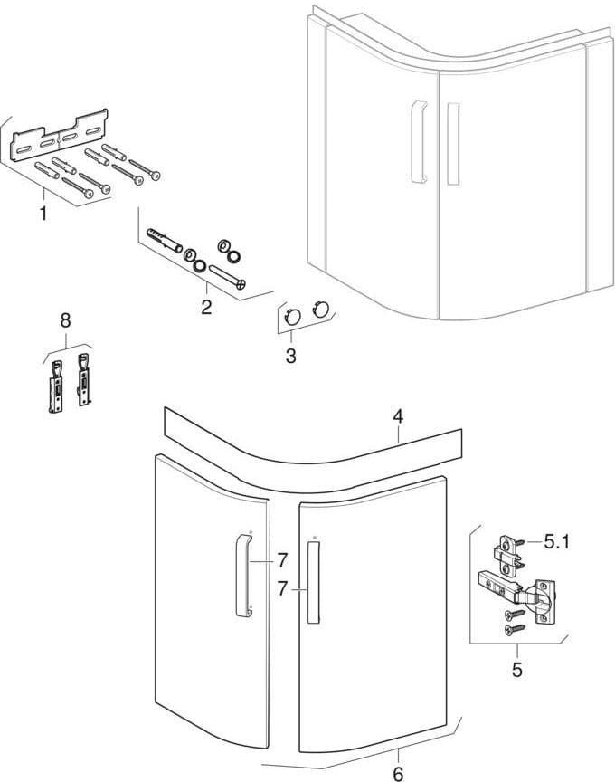 GEBERIT Renova Compact Eck-Waschtischunterschrank 69 cm, 2 Türen, weiß hochglanz