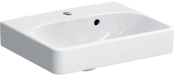 Geberit Smyle Handwaschbecken 45x36 cm eckig, asymmetrischer Überlauf, weiß – wandmontiert
