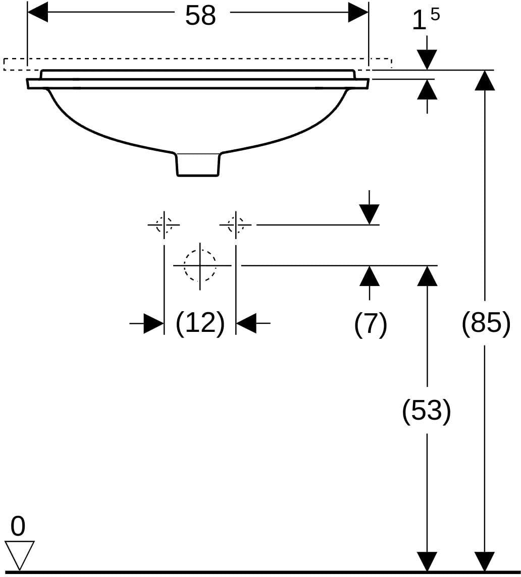 Geberit VariForm Unterbauwaschtisch 58x49 cm weiß KeraTect – ohne Hahnloch, mit Überlauf