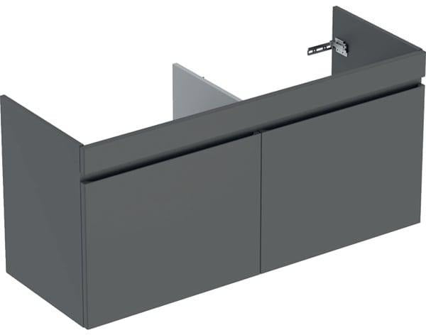 Geberit Renova Plan Waschtischunterschrank für Doppelwaschtisch, 2 Schubladen, Nussbaum hickory hell
