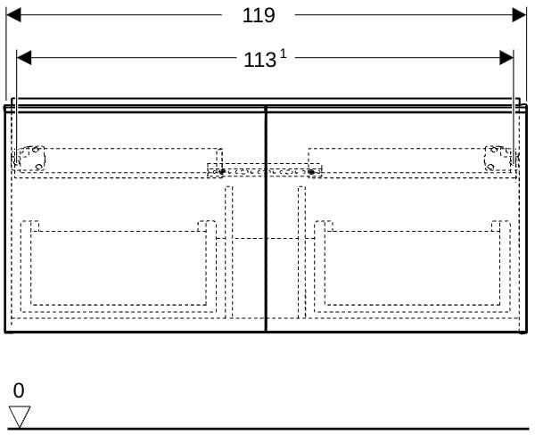 Geberit Acanto Waschtischunterschrank 119 cm, 2 Schubladen + 2 Innenschubladen, Weiß Hochglanz