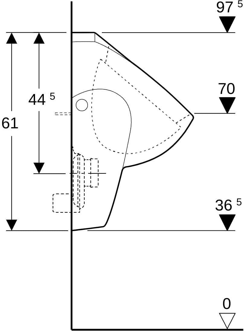 GEBERIT Renova Urinal wandhängend, Zulauf hinten, Abgang hinten, weiß KeraTect, 1 Liter Spülung