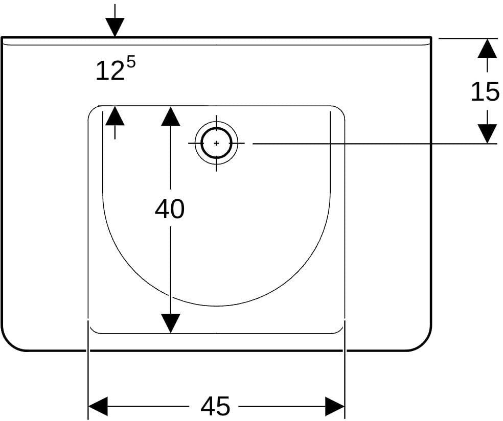GEBERIT Renova Comfort Waschtisch 75x55 cm eckig barrierefrei ohne Hahnloch weiß