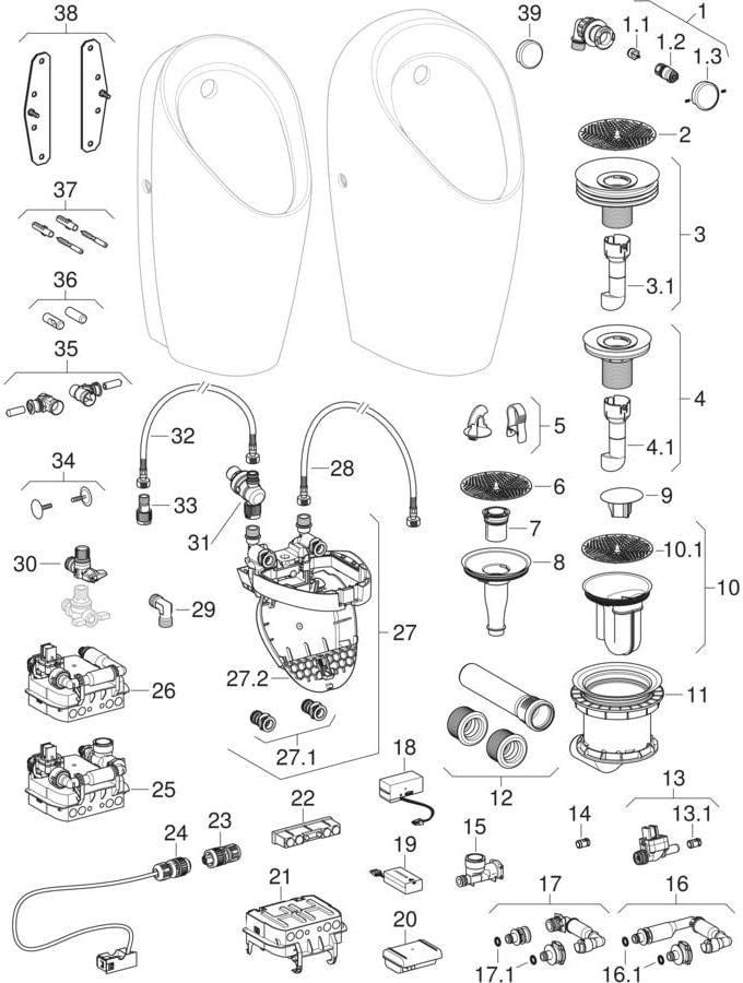 Geberit Tamina Urinal mit integrierter Steuerung, Netzbetrieb, spülrandlos, weiß