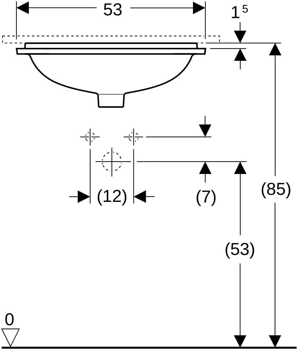 Geberit VariForm Unterbauwaschtisch 53x44 cm weiß KeraTect ohne Hahnloch und Überlauf