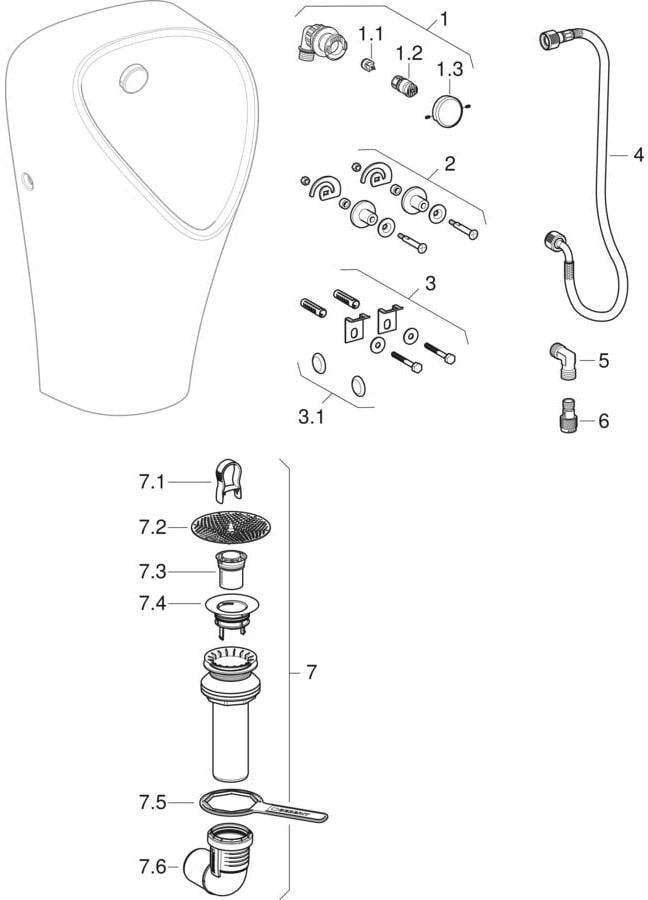 GEBERIT Narva Urinal wandhängend spülrandlos Zulauf hinten Abgang hinten weiß