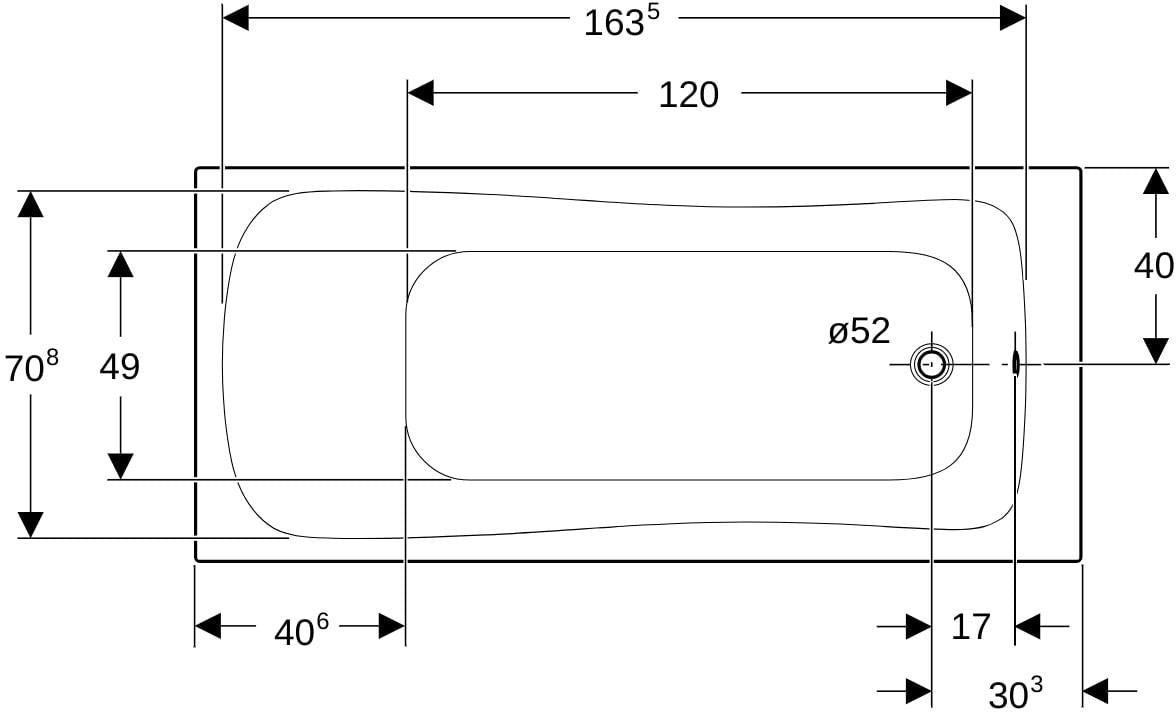 Geberit Renova Rechteckbadewanne 170x75 cm, weiß, Sanitäracryl, mit Überlaufloch