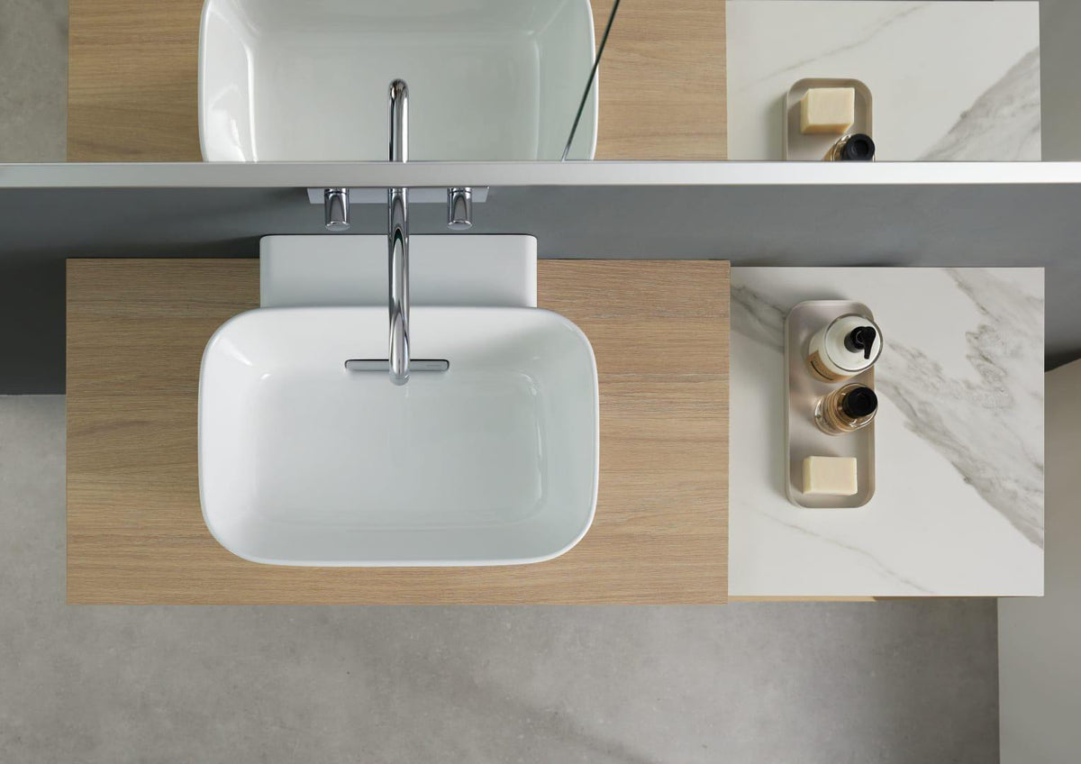 Geberit ONE Aufsatzwaschtisch 50x42,5 cm mit CleanDrain, KeraTect, weiß – ohne Hahnloch
