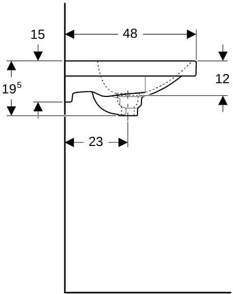 Geberit Acanto Waschtisch 75x48 cm, weiß, mit verdecktem Überlauf, Hahnloch mittig, wandhängend