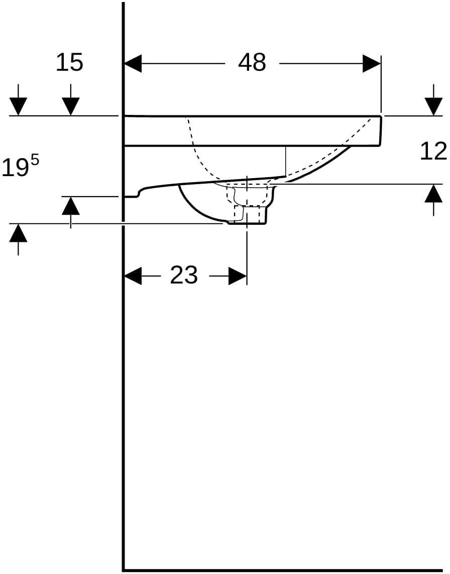 Geberit Acanto Waschtisch 75x48 cm mit Ablagefläche, Hahnloch und Überlauf in Weiß