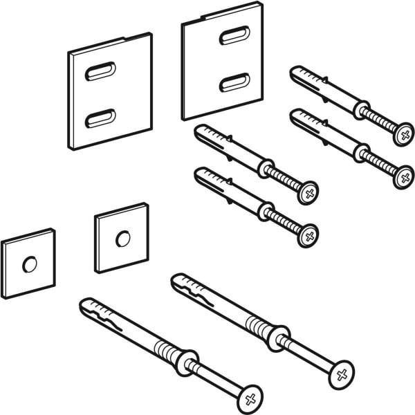 GEBERIT Befestigungsmaterial für iCon Regal – 4 Schrauben, 2 Platten, 4 Dübel