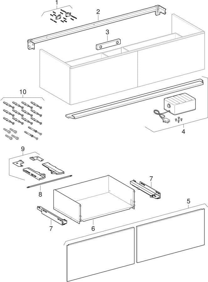 Geberit Xeno2 Unterschrank für Waschtisch, 139,5 cm, sculturagrau, 2 Schubladen, LED-Beleuchtung