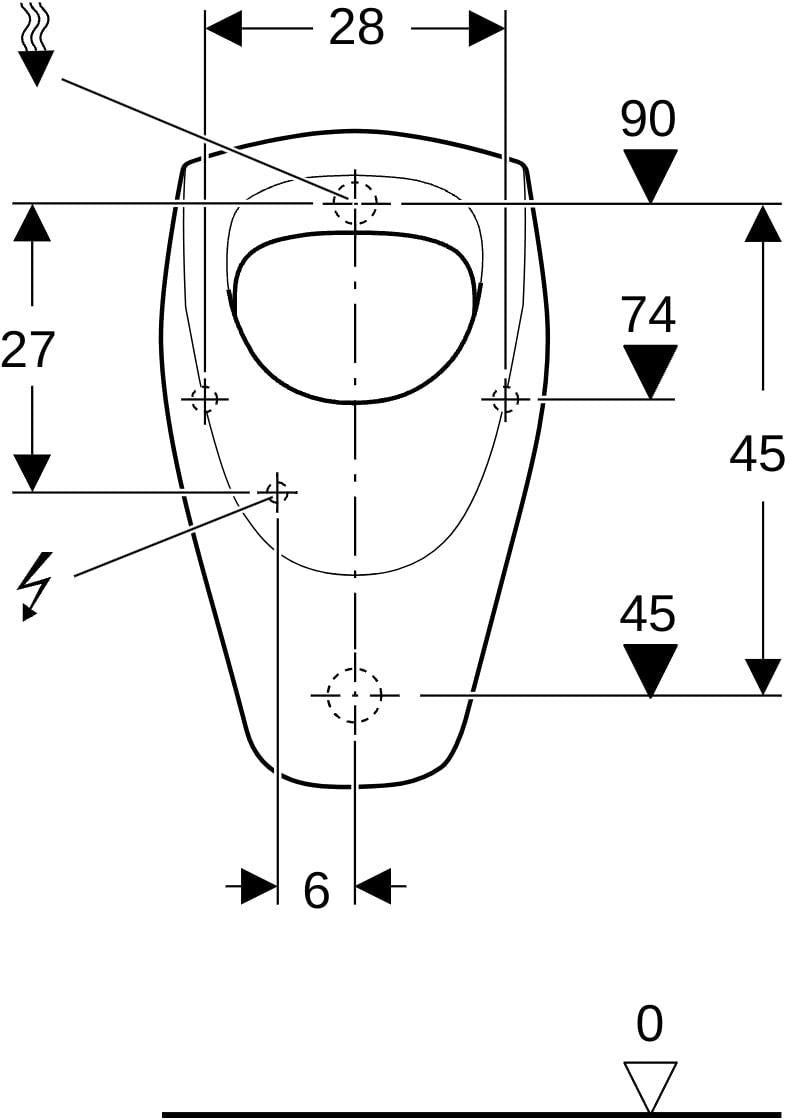 GEBERIT Renova Urinal wandhängend, Zulauf hinten, Abgang hinten, weiß KeraTect, 1 Liter Spülung