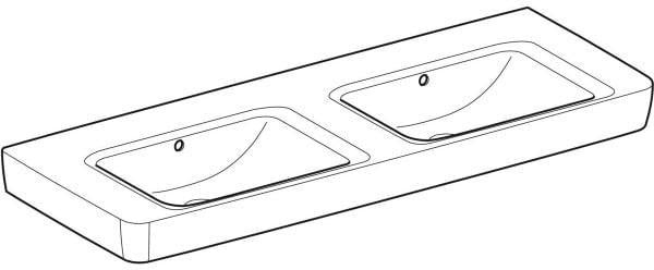 Geberit Renova Plan Doppelwaschtisch 130x48 cm mit Hahnloch und Überlauf in Weiß