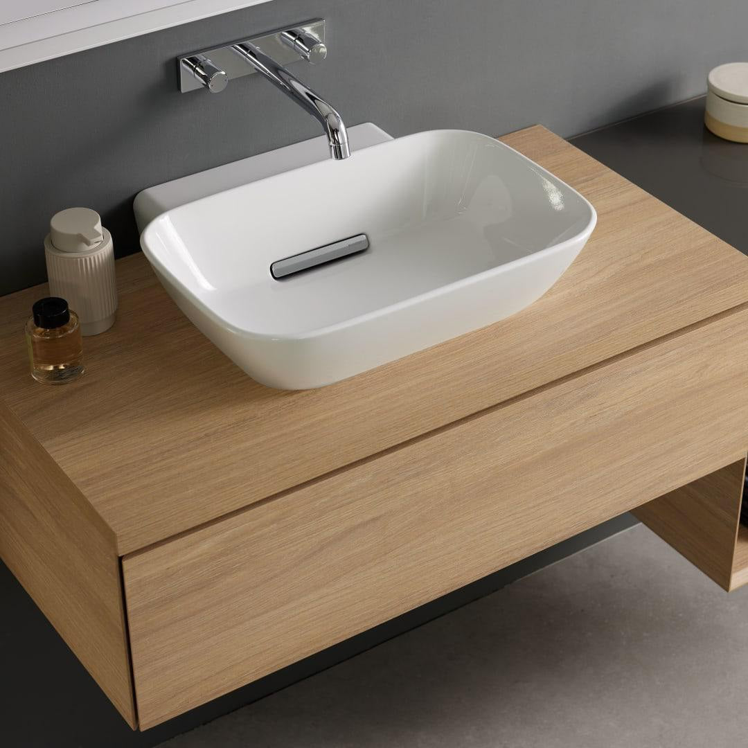 Geberit ONE Aufsatzwaschtisch 50x42,5 cm mit CleanDrain, KeraTect, weiß – ohne Hahnloch