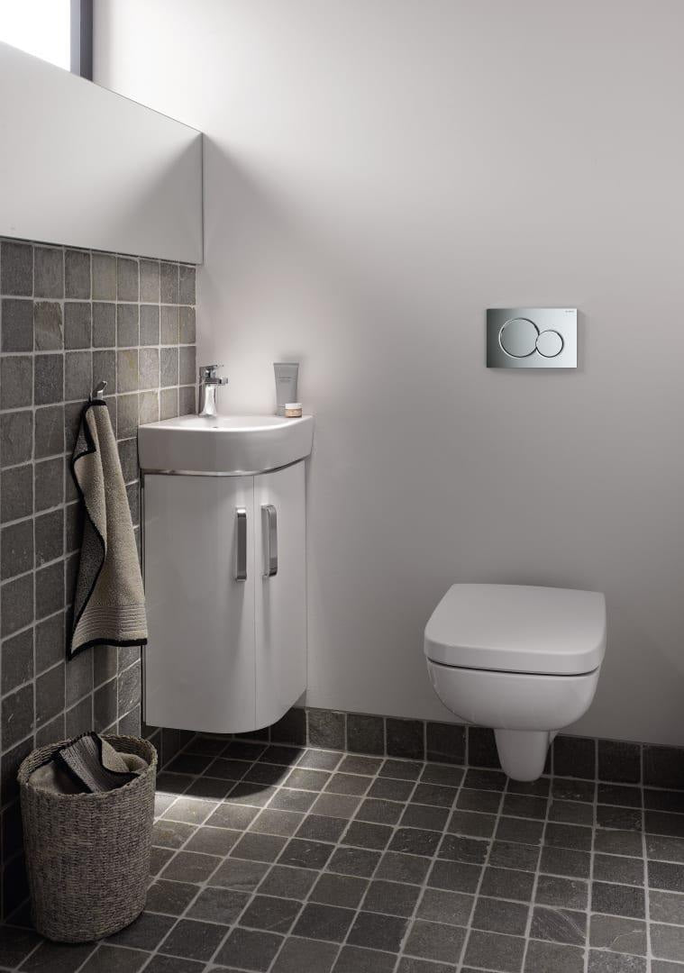 GEBERIT Renova Compact Eckhandwaschbecken 45x39,5 cm weiß mit Hahnloch und Überlauf