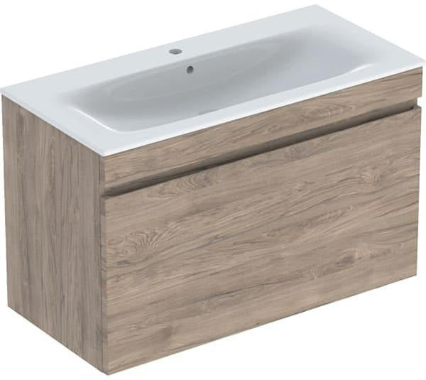 Geberit Renova Plan Waschtischset mit Unterschrank Nussbaum hickory 55 cm – 1 Schublade, wandhängend
