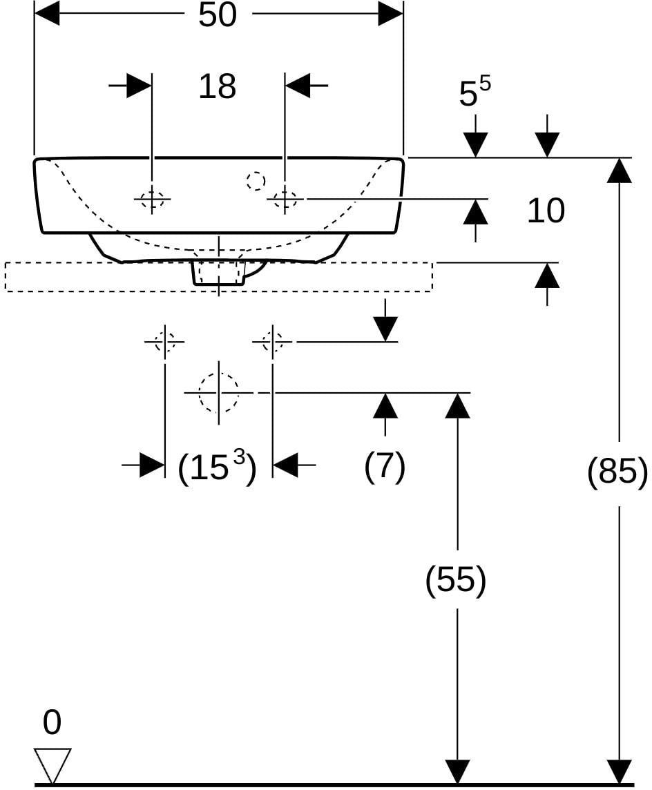 Geberit Renova Plan Aufsatz-Handwaschbecken 50x38 cm mit Hahnloch & Überlauf, weiß