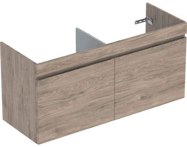 Geberit Renova Plan Waschtischunterschrank für Doppelwaschtisch, 2 Schubladen, Nussbaum hickory