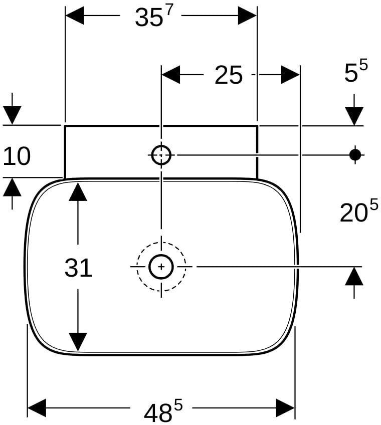 Geberit ONE Aufsatzwaschtisch 50x42,5 cm weiß mit Hahnloch und KeraTect