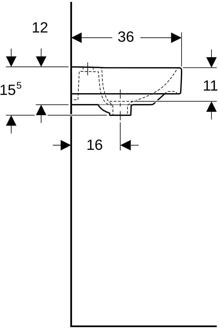 Geberit Smyle Handwaschbecken 45x36 cm eckig, asymmetrischer Überlauf, weiß – wandmontiert