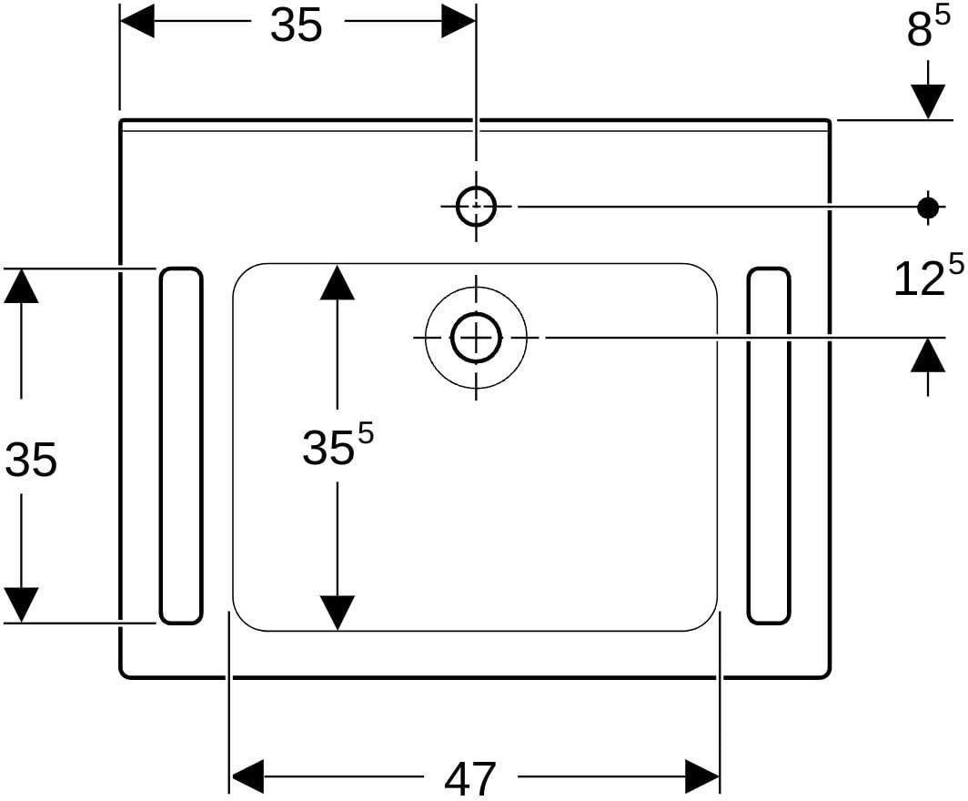 Geberit Publica Waschtisch 70x55 cm, eckig, barrierefrei, mit Hahnloch, ohne Überlauf, weiß